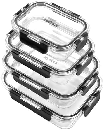 Zyliss E981067 4 Piece Glass Container Set, Shatterproof Glass, Airtight Food Storage Boxes with Sealable Lid, Microwave Safe, BPA Free, Freezer Safe, Fridge Storage, Food Container by Zyliss
