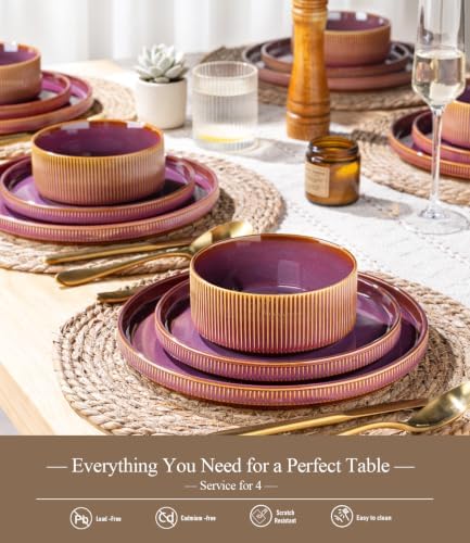 GBHOME Stoneware Dinnerware Sets for 4, 12-Piece Plates and Bowls Set - Image 5