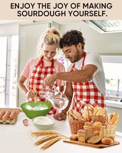 Sourdough Bread Baking Supplies 34 OZ Sourdough starter kit with 2 Bread Proofing Basket - Green - Image 6