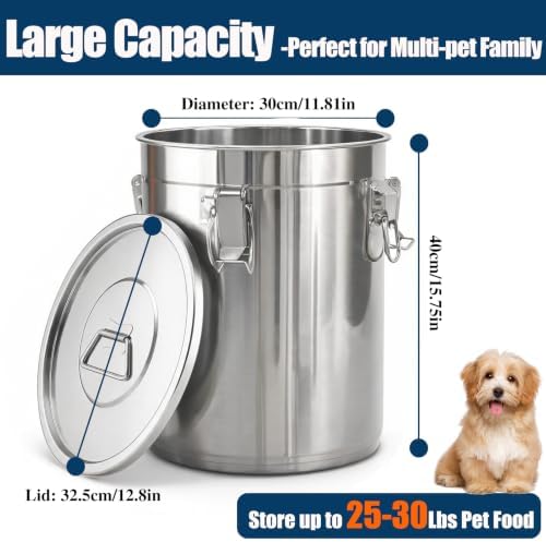 25Lbs 304 Stainless Steel Dog Food Storage Containers with Scoop - Image 2