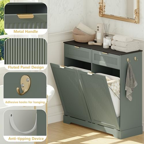 Double 13 Gallon Tilt Out Trash Can Cabinet,Garbage Cabinet with Drawer - Image 6