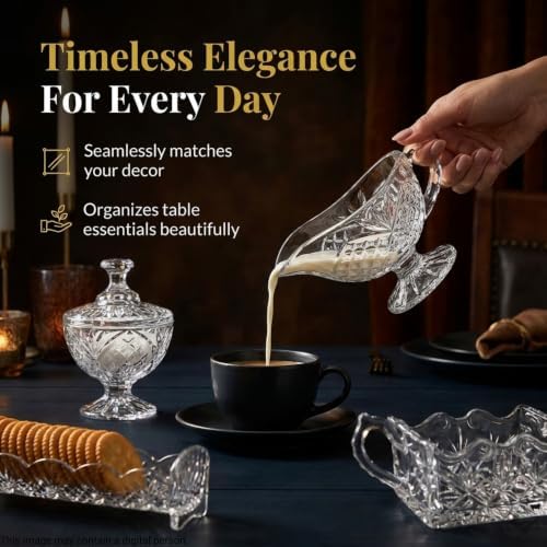 Godinger Serving Hostess Set - Butter Dish, Sugar and Creamer, Packet Holder, Cracker Tray - 5 Piece Set, Dublin Collection - Image 5