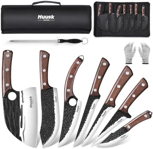Huusk Butcher Knife Set with Roll Bag - 10PCS for Meat Processing Men Gift by HuuskKnife