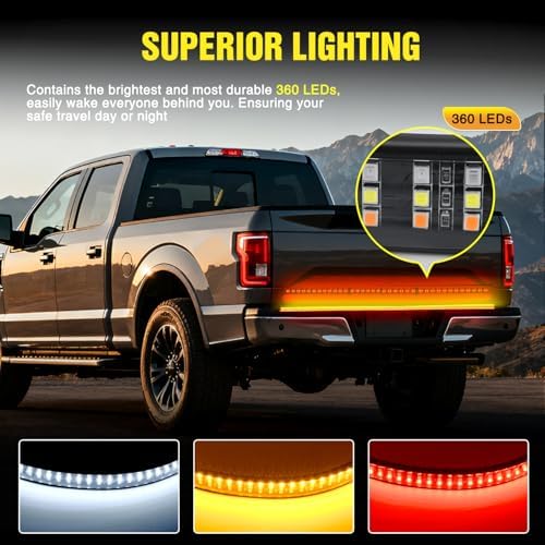Nilight Truck Tailgate Light Strip 48" Triple Row 360 LED Running Light Bar - Image 5