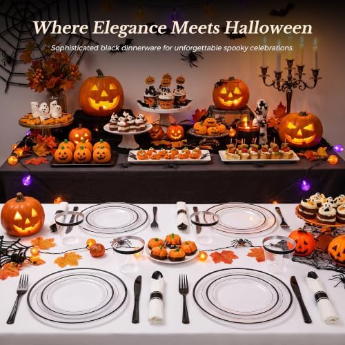 Goodluck 175 Pcs Disposable Clear and Black Party Plate Cup Napkin Sets - Image 5