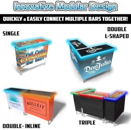 PARTYPONG Folding Portable Double Bar w/LED Lights, Wireless Remote, 2 Bar Skirts, Storage Shelf, & Carrying Case - Custom - Image 3