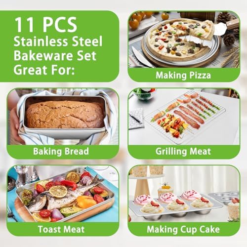 P&P CHEF Stainless Steel Baking Sheet Pan Set of 11, Bakeware Set for Oven - Image 4