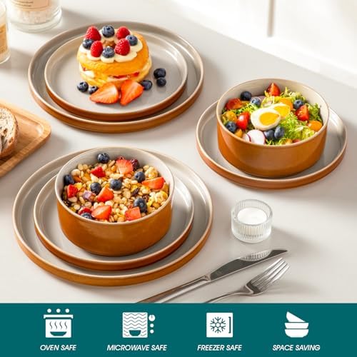 vancasso ONION Ceramic Plates and Bowls Sets, 12 Pieces Grey Dinnerware Sets for Kitchen, Reactive Glaze Dishes Set for 4, Dishwasher and Microwave Safe - Image 4