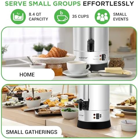 NutriChef Water Boiler and Hot Water Dispenser, 8L Electric Beverage Dispenser with Safety Lock Lid, Non-Drip Tap, Warm Function, Food Grade Stainless Steel, Home & Commercial Use, 19"x9"x9", Silver - Image 2