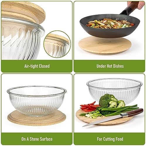 Stackable Space-Saving Nesting Set of 3 Glass Bowls - Bamboo Lids - Image 4