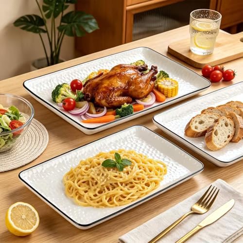 Serving Platters, 16/14.3/13.1Inches Large Serving Dishes for Entertaining, Rectangular Serving Tray, Ceramic Serving Dish, White Platters for Serving Food, Appetizers, Entertaining, Party, Set of 3 - Image 2