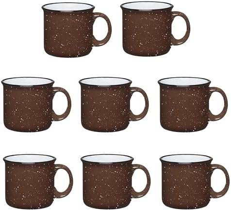 Set of 8 Ceramic Campfire Mugs – 15 Oz, Brown – Coffee & Tea Cups for Home, Work, Travel, Camping – Customizable, Great for DIY, Events, Companies by GiftsbyDesign