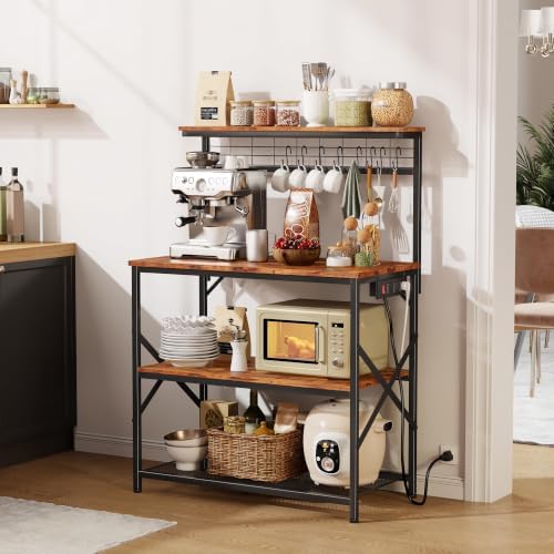 Furologee Bakers Rack with Power Outlet, 31.5-Inch Wide Microwave Stand - Image 2