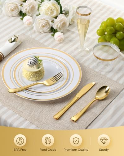 Goodluck 200PCS Disposable Gold Party Plastic Plate Sets for 25 Guests - Image 4