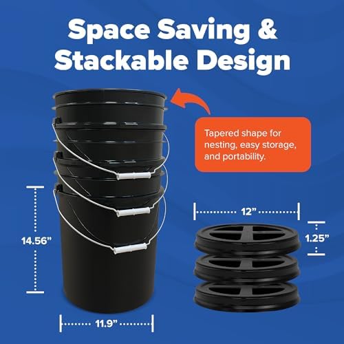 ePackageSupply 5 Gallon Black Bucket with Gamma Seal Screw on Airtight Lid | Made in USA | Food Grade | Heavy-Duty HPDE Plastic | Durable 90 Mil All Purpose Pail | Easy Stack and Store | BPA Free - Image 2