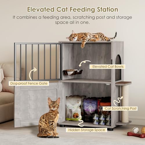 Dog Proof Cat Feeding Station, Dog Proof Cat Feeder, Cat Food Table, Gray - Image 4