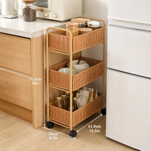 FOCHIER F Utility Slim Storage Cart,3-Tier Rolling Kitchen Office Laundry Room Cart with Wheels,Mobile Shelving Unit Organizer for Living Room,Bathroom, Baby Diaper,Art,Dining Room Narrow Places - Image 2
