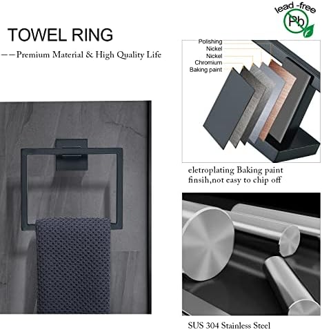 Black Towel Bar Set 5-Piece Bathroom Hardware Set Including 23.6 Inch Towel Bar,Towel Ring Towel Hook and Toilet Paper Holder with Shelf,Stainless Steel Bathroom Accessories Set - Image 3
