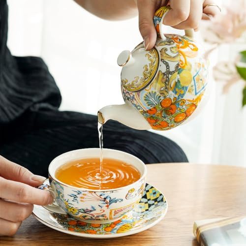 KAMMAK Tea for One Set, Ceramic Teapot, Bone China Tea Set, Cup and Saucer - Image 5