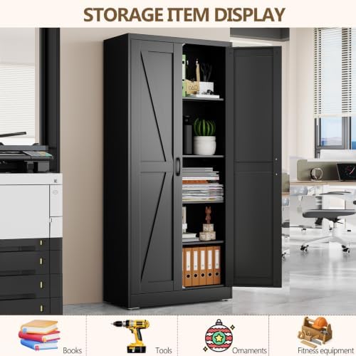 Black Metal Storage Cabinet, 71" Kitchen Pantry Cabinets for Office - Image 3