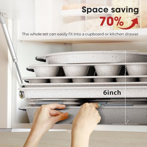 11-Piece Nonstick Bakeware Set – Stackable Baking Pans, Gray & White - Image 6