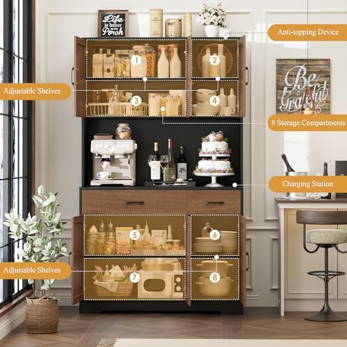 HOSTACK 71"H Kitchen Pantry Storage Cabinet, Farmhouse Hutch Cabinet, Brown - Image 5