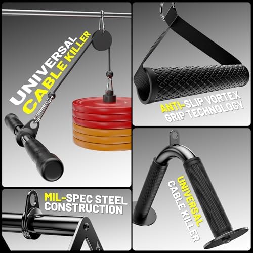 Cable Attachments for Gym, LAT Pulldown & Cable Machine Attachment Set: V-Shaped Bar, Rotating Straight Bar, V Rotation Handle, Nylon Tricep Rope, Ankle Straps & Handles, Home Gym - Image 5
