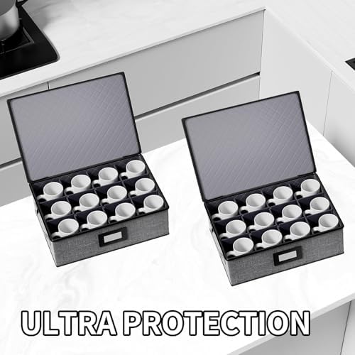 2-Pack Cup Storage Box with Dividers, Hard Shell Mug Organizer with Lid - Image 5