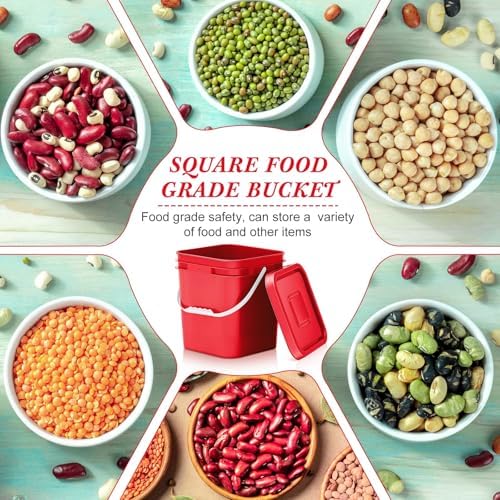 Mumufy 5 Pcs 3.5 Gallon Square Food Grade Bucket with Lid, Red - Image 4