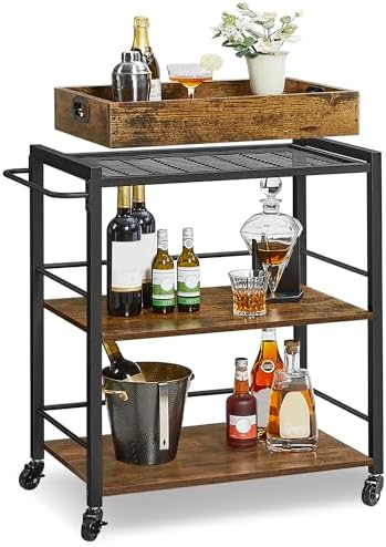 VASAGLE Bar Cart with Wheels, Drink Cart with Wine Rack and Glass Holder by VASAGLEbySONGMICSHOME