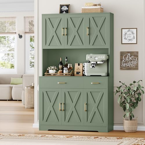 HOSTACK 71"H Kitchen Pantry Storage Cabinet, Farmhouse Hutch Cabinet, Green - Image 4