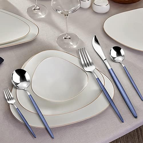VANVRO Mirror Silver Blue Silverware Set, 20-Piece Stainless Steel Flatware Set, Satin Finish tableware Cutlery Set, Service for 4, Home and Restaurant, Dishwasher Safe - Image 6