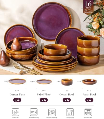 TheTerra Ceramic Dinnerware Set for 4, 16-Piece Plates and Bowls Set - Image 2