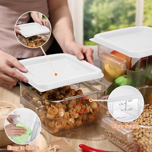 Suclain 8 Pcs Food Storage Container with Lids Set 2qt and 4qt Square Clear Commercial Containers with Scales Handles for Home Restaurant Kitchen Food Storage, Marinating Meat, Proof Dough (White) - Image 5