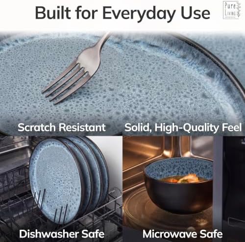 24 Piece Stoneware Dinnerware Set for 8, Handcrafted Plates and Bowls Set - Image 4