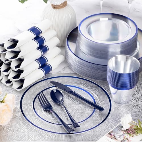 Goodluck 700 Pcs Clear Blue Plastic Plates Disposable for Party 100 Guests - Image 2