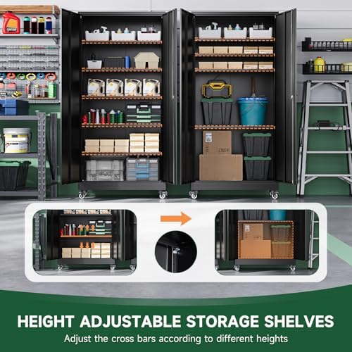 Letaya Metal Garage Storage Cabinets with Wheels,Steel Tool Cabinets Lock Door and Adjustable Shelves for Home,Office,Warehouse Organisieren (Black, 74.41" H) - Image 5