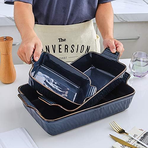 KOOV Bakeware Set, Ceramic Baking Dish, Rectangular Lasagna Pans for Cooking, Cake Dinner, Kitchen, 9 x 13 Inches, Texture Series 3-Piece (3 Piece, Aegean) - Image 4