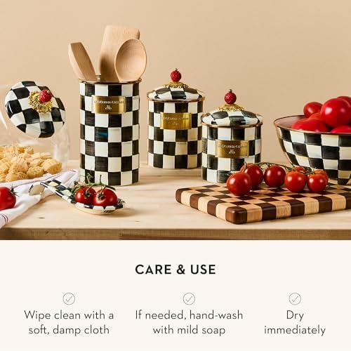 MACKENZIE-CHILDS Enamel Canister, Medium, Black-and-White Courtly Check - Image 5