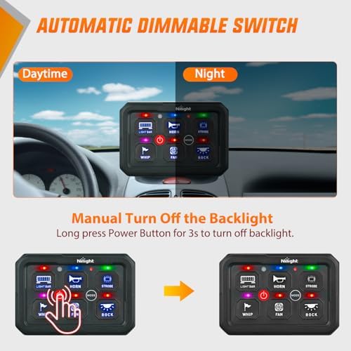 Nilight 6 Gang Switch Panel Blue 12V 60A Circuit Control System 4-Mode - Image 5