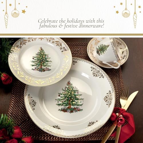 Spode Christmas Tree Gold Dinner Plates, Set of 4 - Holiday Serving Plates - Image 5