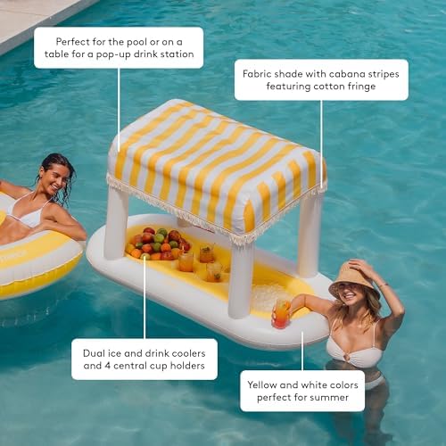 FUNBOY Giant Floating Yellow Cabana Stripe Drink Station w/Removable Shade - Image 3
