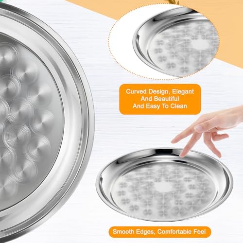8 Pack Stainless Steel Round Silver Serving Tray Bulk, 16 Inch - Image 4