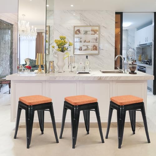 BUYUE Friendly Woven Fabric Magnetic Bar Stool Cushion 1 Piece, Enhanced Anti-Slip Breathable Small Chair Seat Pad for Café Bistro Stackable Metal Stool (Square, Orange, 1) - Image 3
