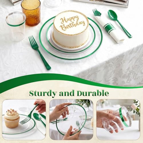 350PCS Clear Green Plastic Plates Dinnerware Sets for 50 Guests - Image 6
