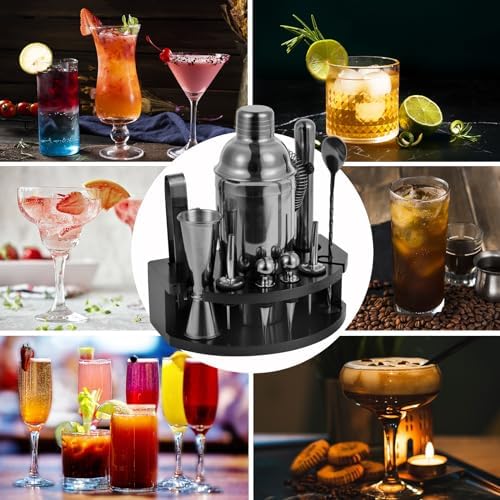 Safring Bartender Kit with Stand, 12-Piece Bar Set | 24oz Cocktail Shaker Set for Drink Mixing, Martini Shaker Set with Bar Tools, Recipes Booklet | Fun Housewarming Gift (Black) - Image 5