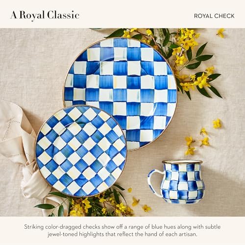 MACKENZIE-CHILDS Enamel Mug, Cute Enamelware Coffee and Tea Mug, Unique Drinkware, 16 Ounces, Blue-and-White Royal Check, Set of 4 - Image 3
