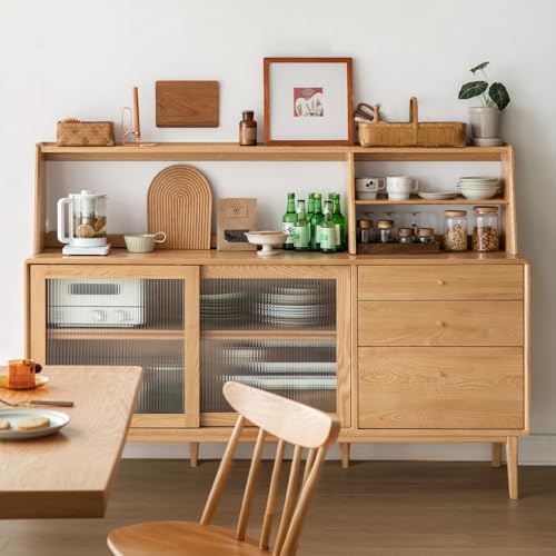 YESWOOD 100% Solid Rubberwood Kitchen Counter Hutch Shelf, Fully Assembled Countertop Organizer Storage Rack, Buffet Hutch Shelf with Trapezoid Structure for Kitchen & Dining Room (Natural, 47.7'') - Image 2