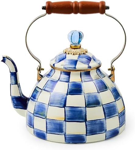 MACKENZIE-CHILDS Tea Kettle, 3 Quarts, Blue-and-White Royal Check by Unknown