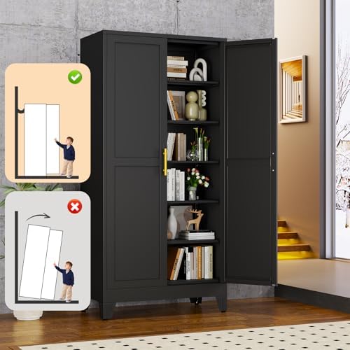 Black Metal Storage Cabinet,75" Steel Cabinets for Home Office - Image 6